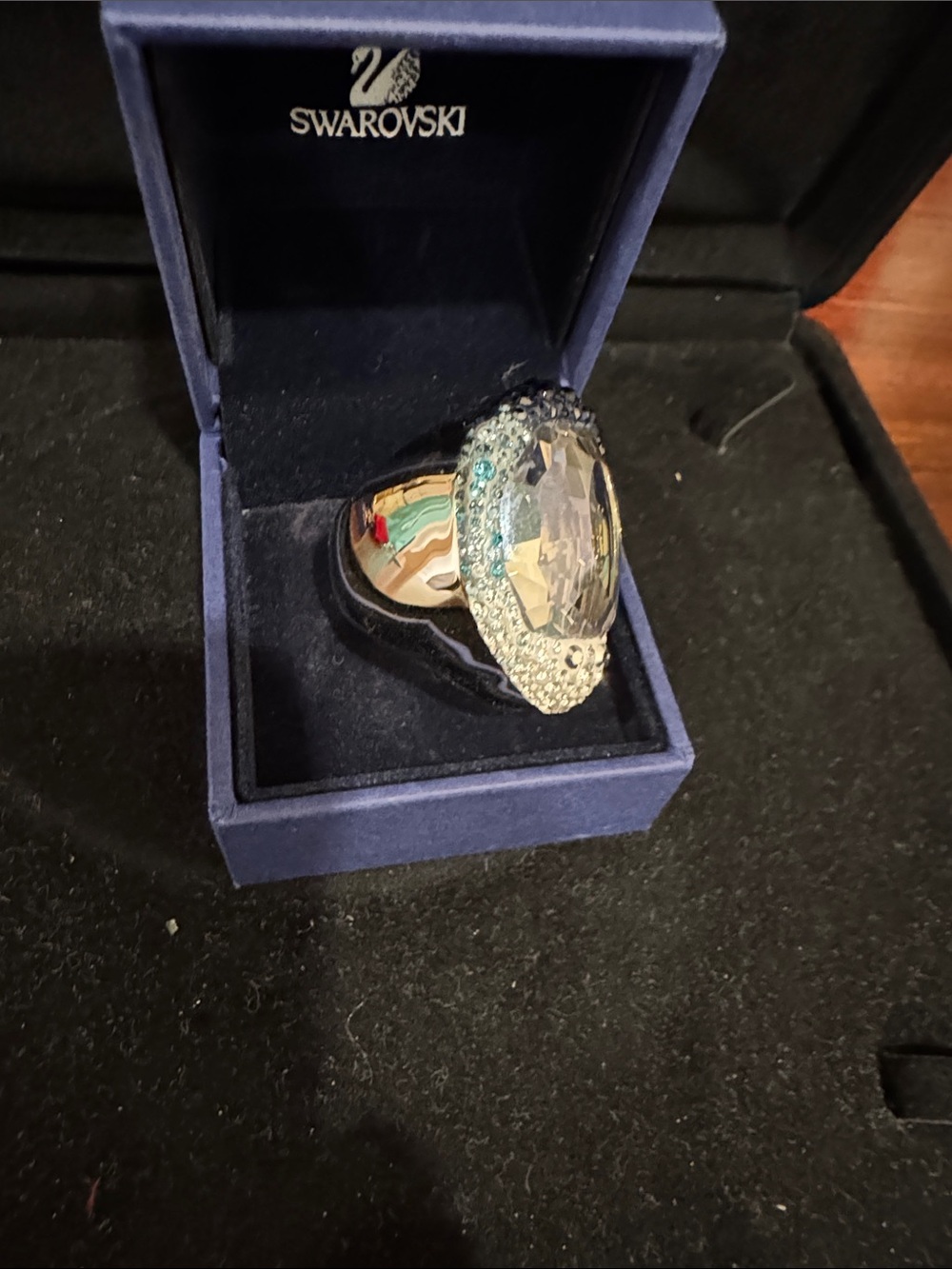 Swarovski Silver-Tone Ring with Clear and Light Blue Crystals